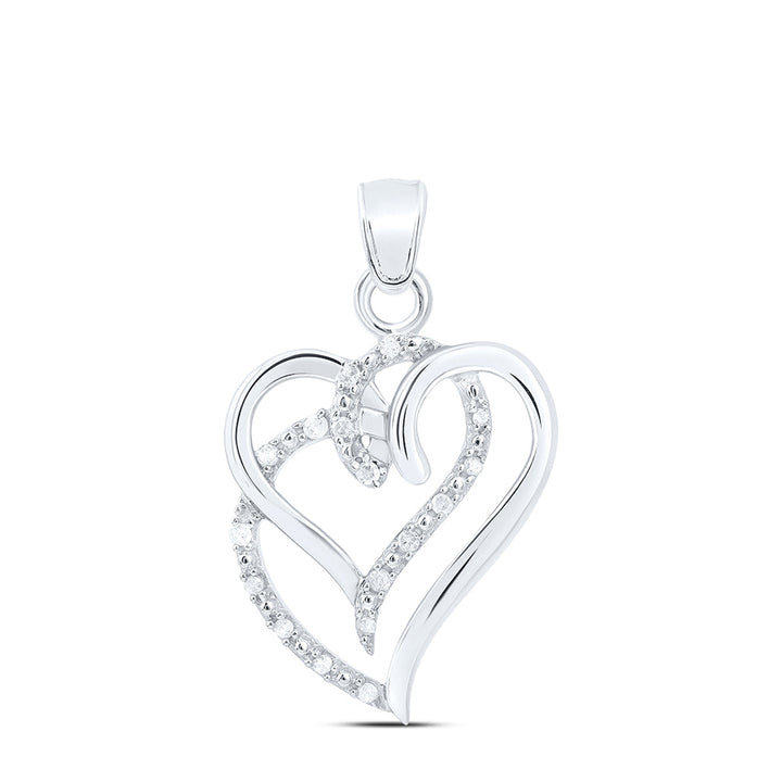 Sterling Silver Womens Round Diamond Entwined Double Heart Pendant 1/5 Cttw Daisy Joyeria