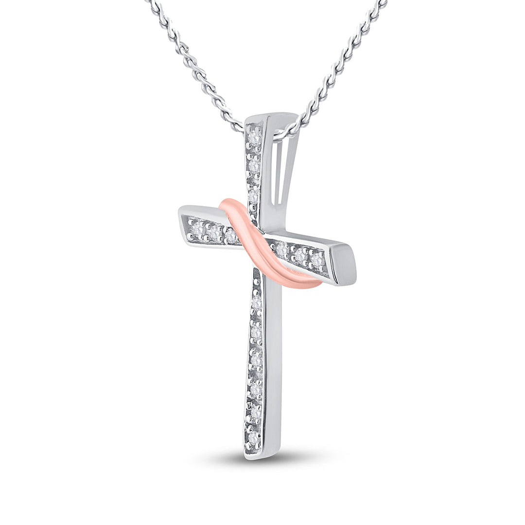 Sterling Silver Womens Round Diamond Cross Pendant 1/20 Cttw Daisy Joyeria