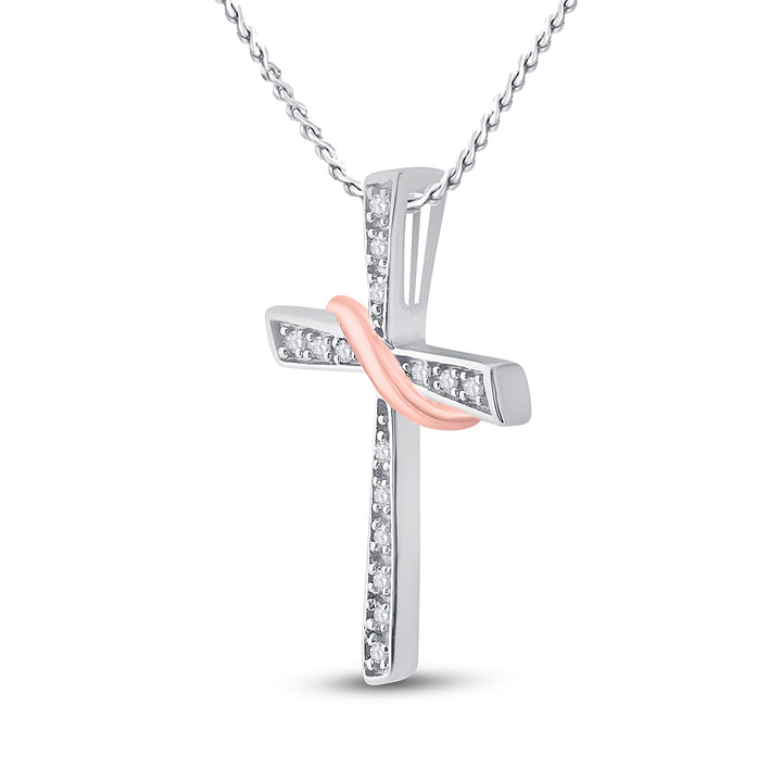 Sterling Silver Womens Round Diamond Cross Pendant 1/20 Cttw Daisy Joyeria