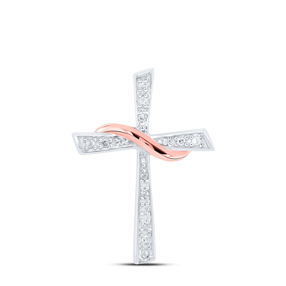 Sterling Silver Womens Round Diamond Cross Pendant 1/20 Cttw Daisy Joyeria