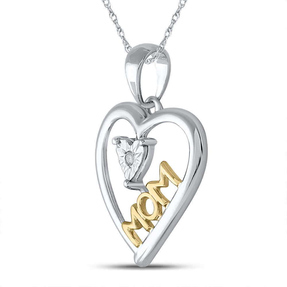 Sterling Silver Womens Round Diamond Moving Twinkle Solitaire Two-tone Mom Heart Pendant .02 Cttw Daisy Joyeria