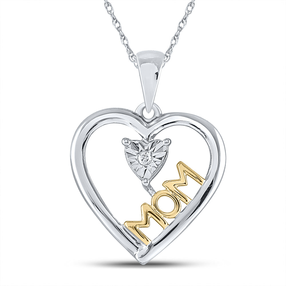 Sterling Silver Womens Round Diamond Moving Twinkle Solitaire Two-tone Mom Heart Pendant .02 Cttw Daisy Joyeria