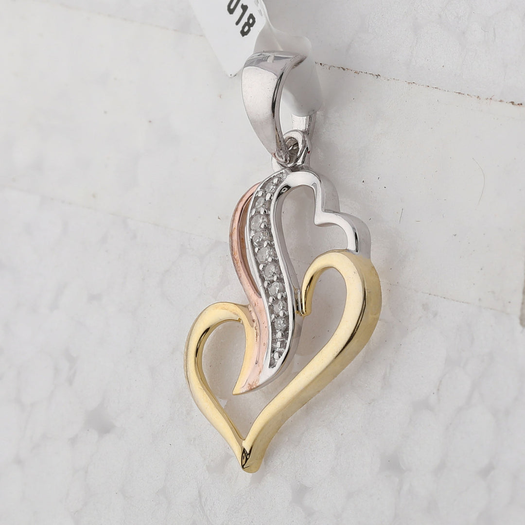 Triple-tone Sterling Silver Womens Round Diamond Heart Pendant 1/20 Cttw Daisy Joyeria
