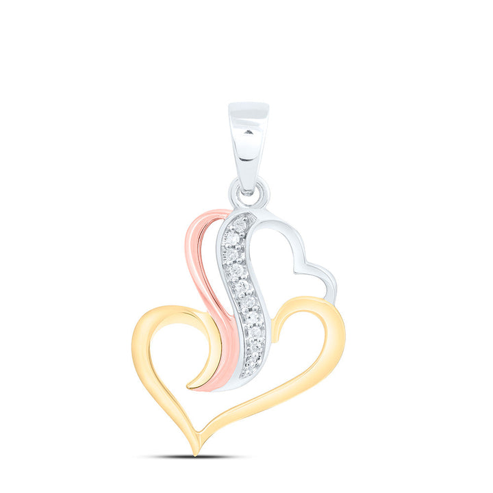 Triple-tone Sterling Silver Womens Round Diamond Heart Pendant 1/20 Cttw Daisy Joyeria