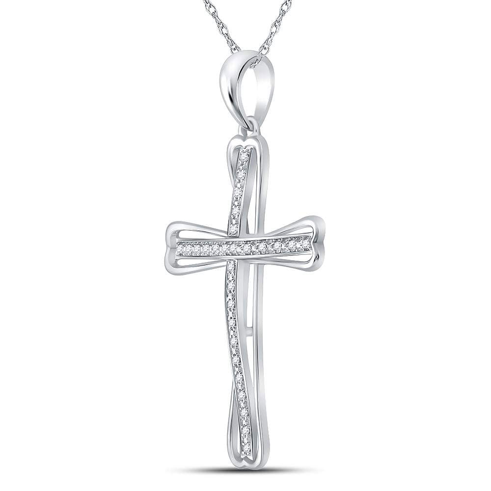 Sterling Silver Womens Round Diamond Cross Pendant 1/10 Cttw Daisy Joyeria