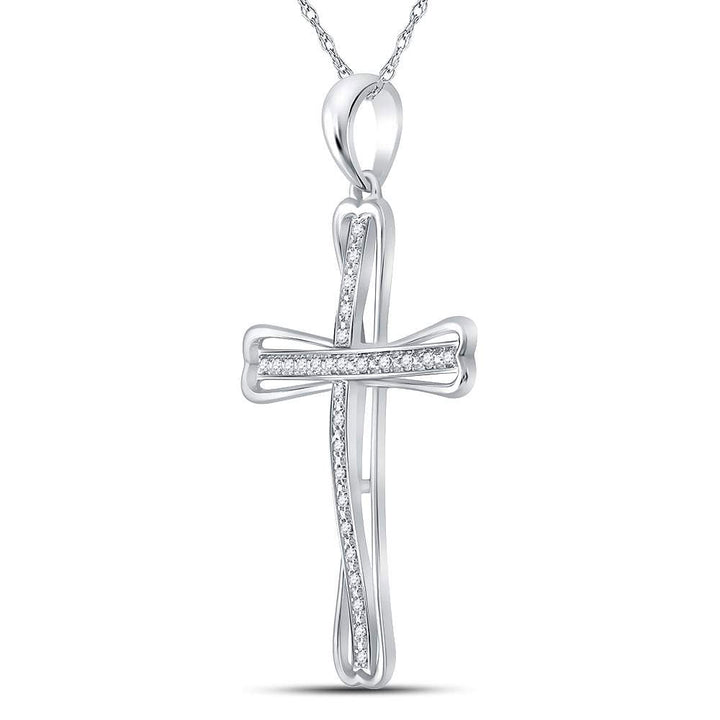 Sterling Silver Womens Round Diamond Cross Pendant 1/10 Cttw Daisy Joyeria
