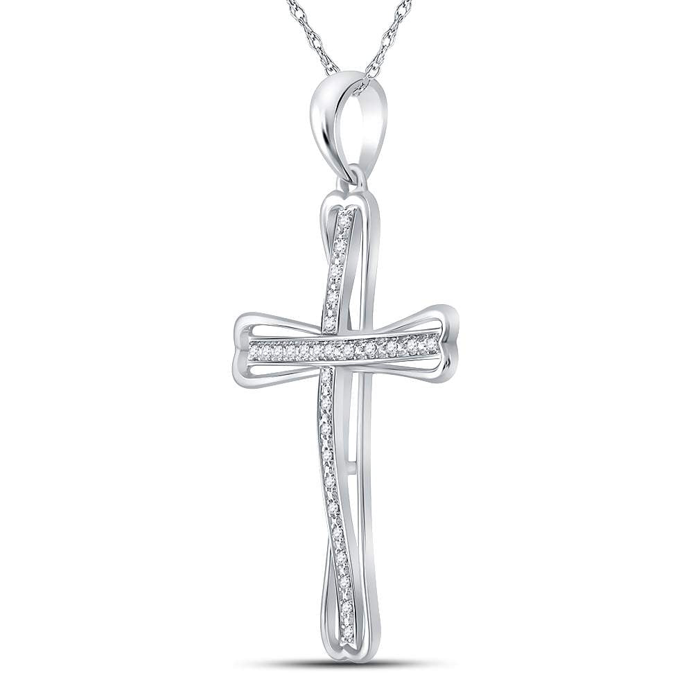 Sterling Silver Womens Round Diamond Cross Pendant 1/10 Cttw Daisy Joyeria