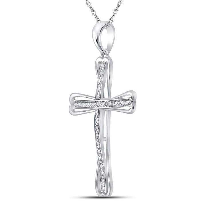 Sterling Silver Womens Round Diamond Cross Pendant 1/10 Cttw Daisy Joyeria