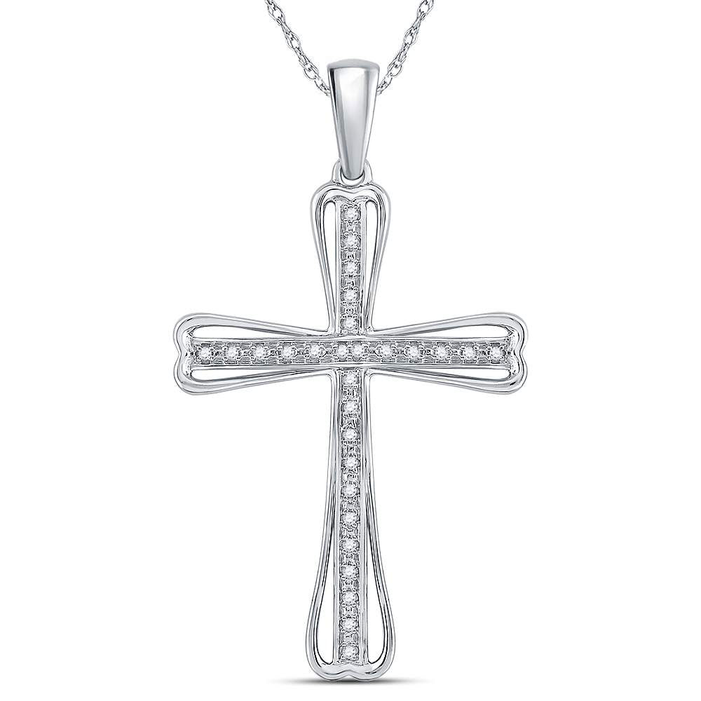 Sterling Silver Womens Round Diamond Cross Pendant 1/10 Cttw Daisy Joyeria