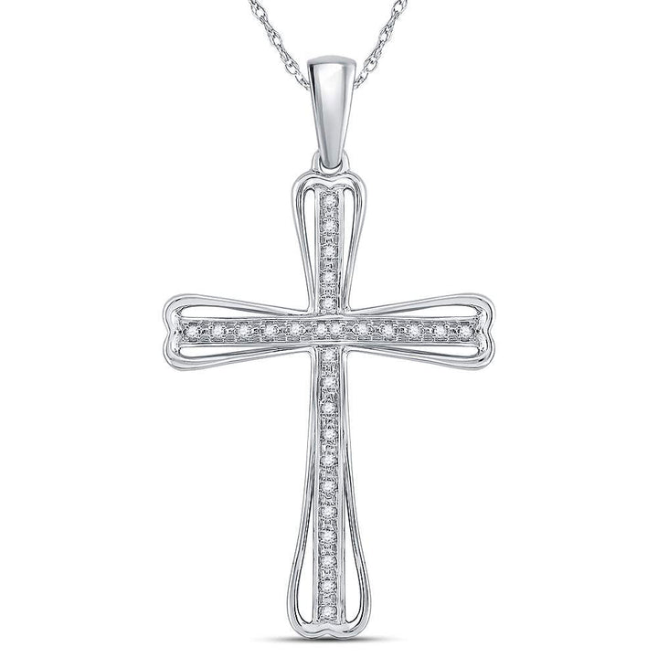 Sterling Silver Womens Round Diamond Cross Pendant 1/10 Cttw Daisy Joyeria