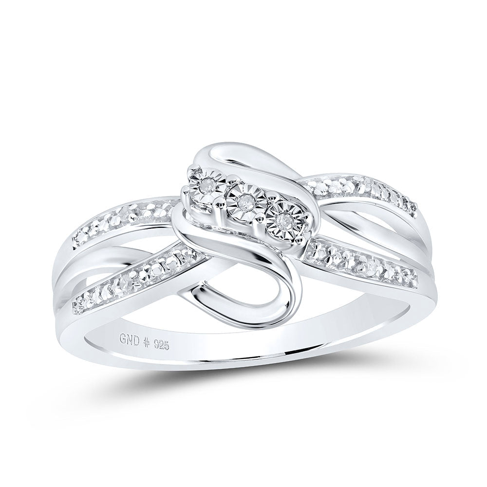 Sterling Silver Womens Round Diamond 3-stone Bridal Wedding Engagement Ring .03 Cttw 7 Daisy Joyeria