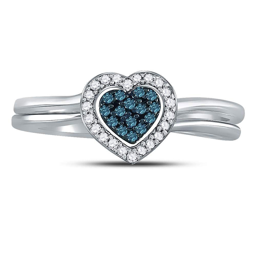 Sterling Silver Womens Round Blue Color Enhanced Diamond Bridal Wedding Engagement Ring Band Set 1/8 Cttw 7 Daisy Joyeria