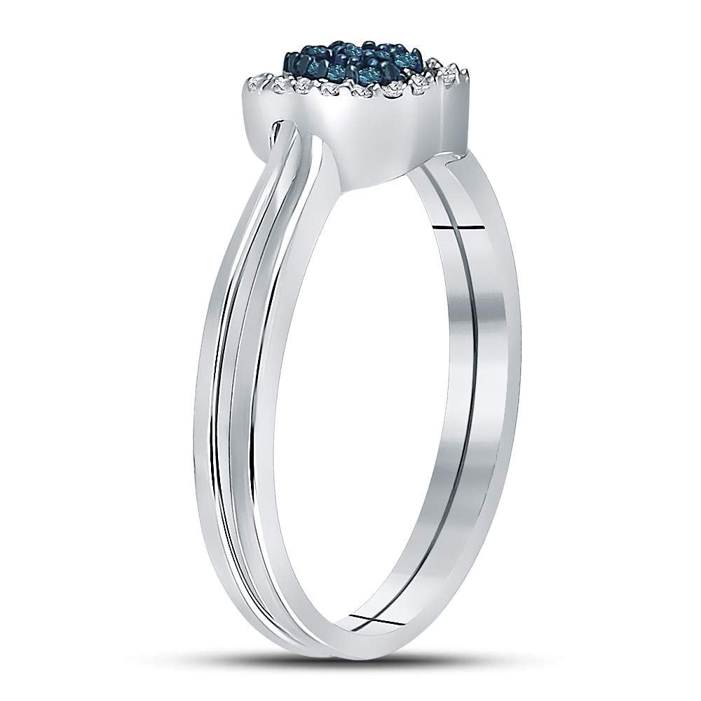 Sterling Silver Womens Round Blue Color Enhanced Diamond Bridal Wedding Engagement Ring Band Set 1/8 Cttw 7 Daisy Joyeria