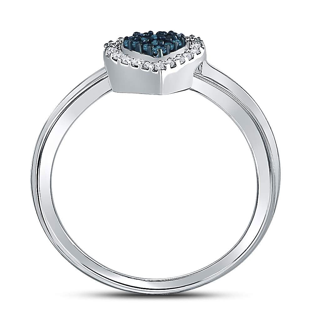 Sterling Silver Womens Round Blue Color Enhanced Diamond Bridal Wedding Engagement Ring Band Set 1/8 Cttw 7 Daisy Joyeria