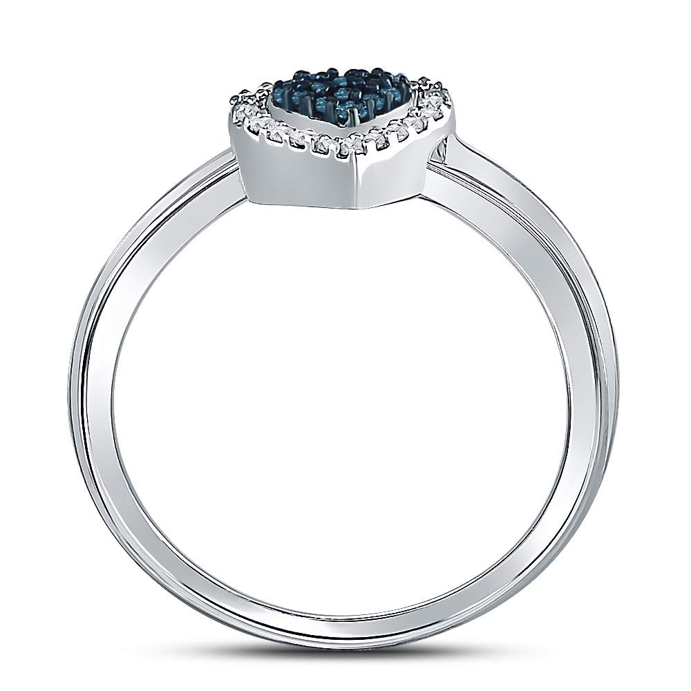 Sterling Silver Womens Round Blue Color Enhanced Diamond Bridal Wedding Engagement Ring Band Set 1/8 Cttw 7 Daisy Joyeria