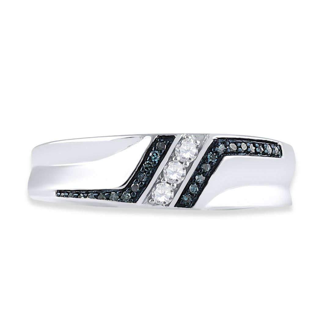 Sterling Silver Mens Round Blue Color Enhanced Diamond Wedding Band 1/5 Cttw 10 Daisy Joyeria