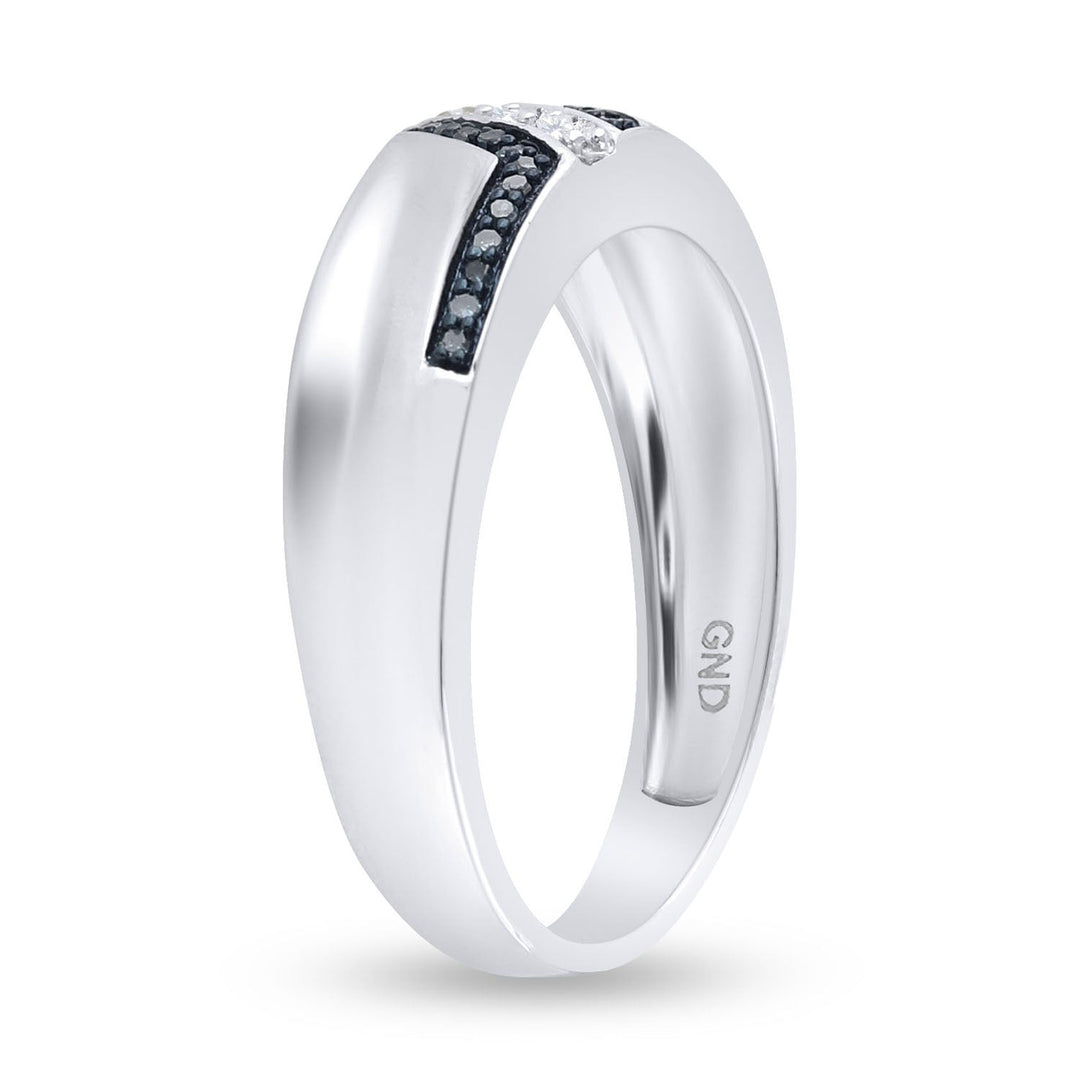 Sterling Silver Mens Round Blue Color Enhanced Diamond Wedding Band 1/5 Cttw 10 Daisy Joyeria