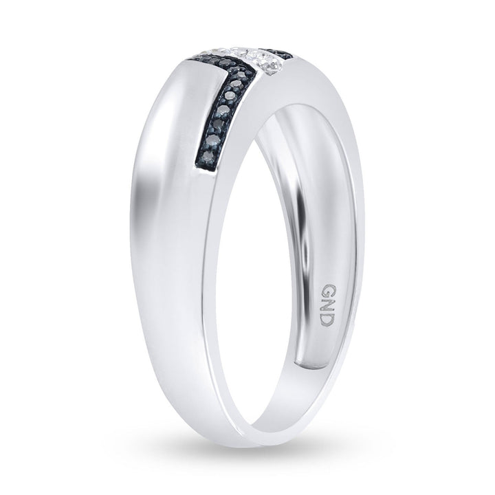 Sterling Silver Mens Round Blue Color Enhanced Diamond Wedding Band 1/5 Cttw 10 Daisy Joyeria