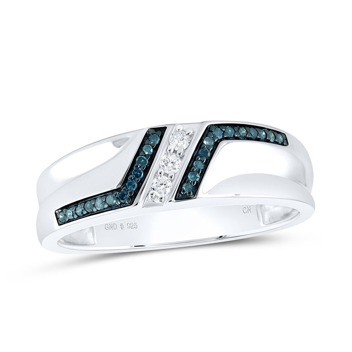 Sterling Silver Mens Round Blue Color Enhanced Diamond Wedding Band 1/5 Cttw 10 Daisy Joyeria