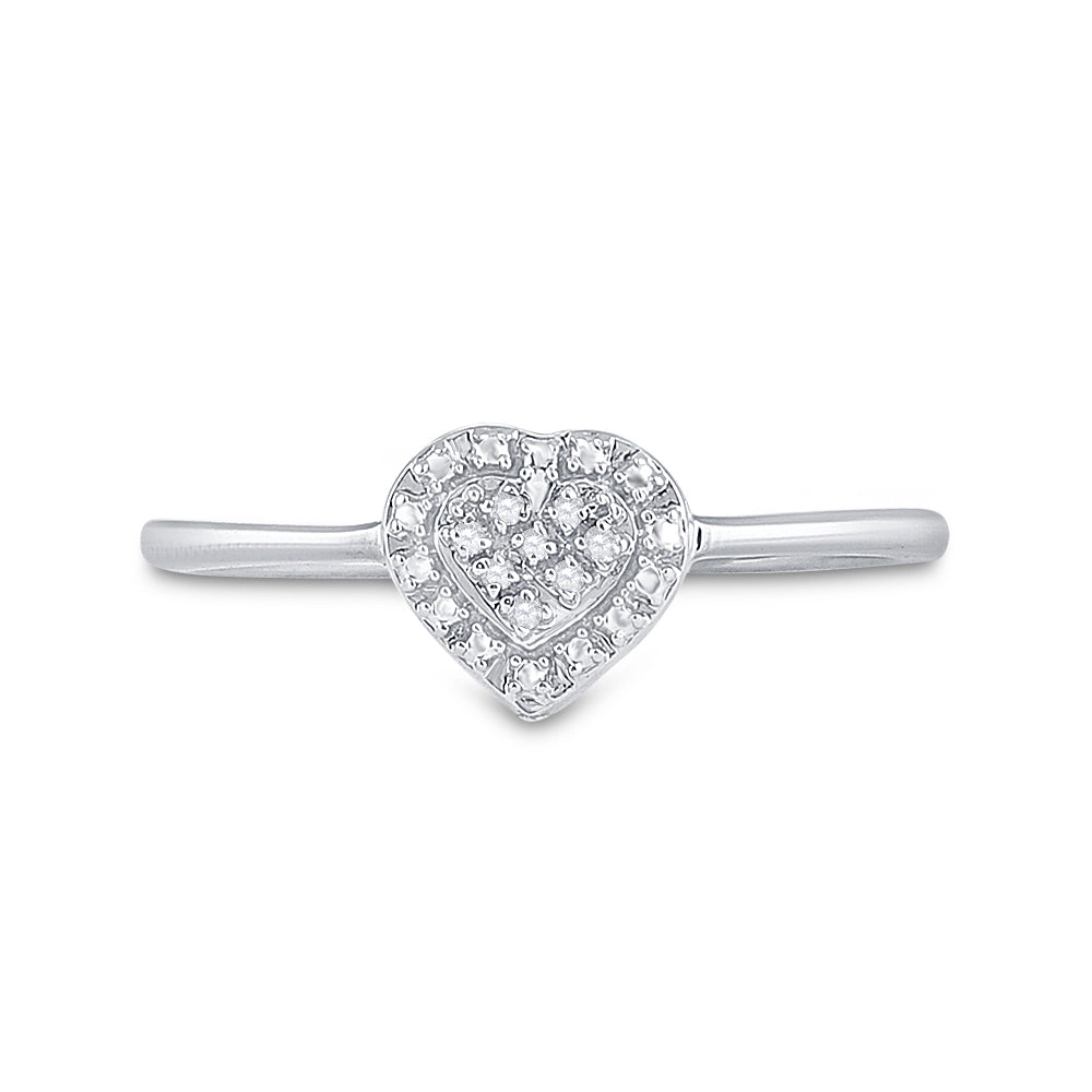 Sterling Silver Womens Round Diamond Simple Heart Cluster Ring .03 Cttw 7 Daisy Joyeria