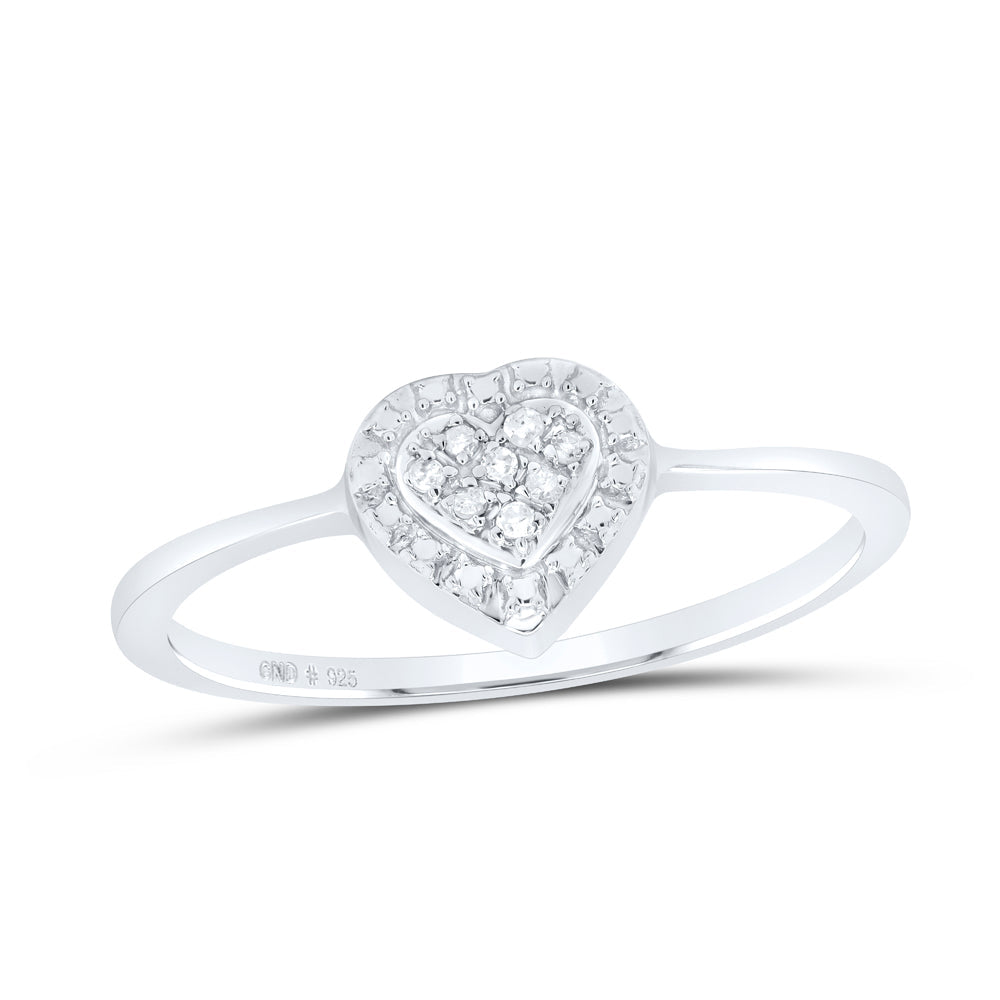 Sterling Silver Womens Round Diamond Simple Heart Cluster Ring .03 Cttw 7 Daisy Joyeria