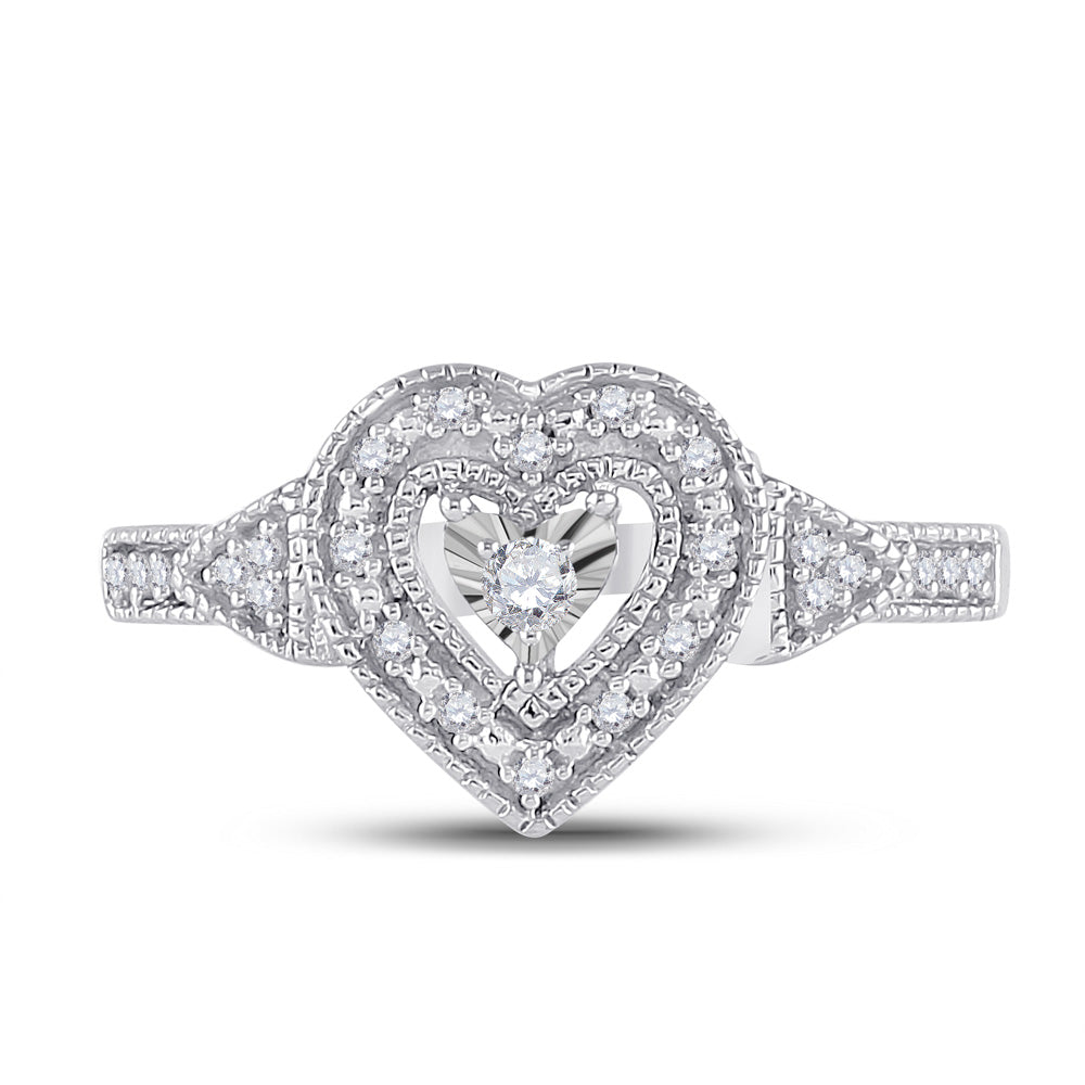 Sterling Silver Womens Round Diamond Heart Ring 1/8 Cttw 7 Daisy Joyeria