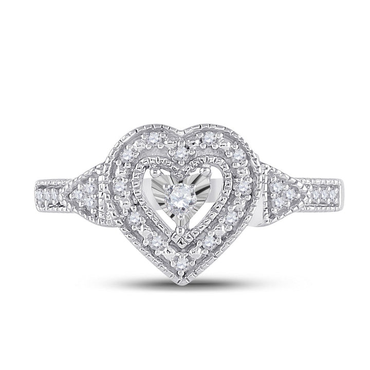 Sterling Silver Womens Round Diamond Heart Ring 1/8 Cttw 7 Daisy Joyeria