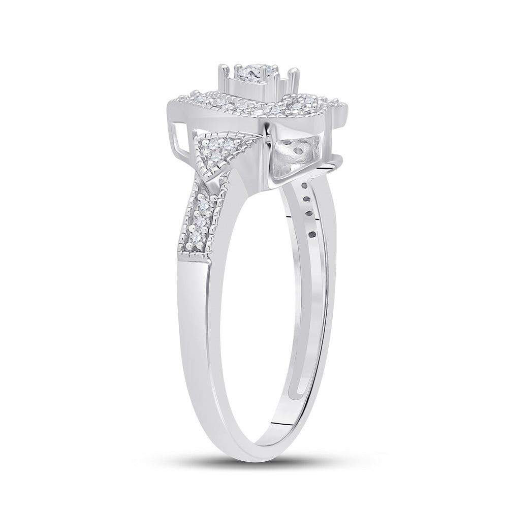 Sterling Silver Womens Round Diamond Heart Ring 1/8 Cttw 7 Daisy Joyeria