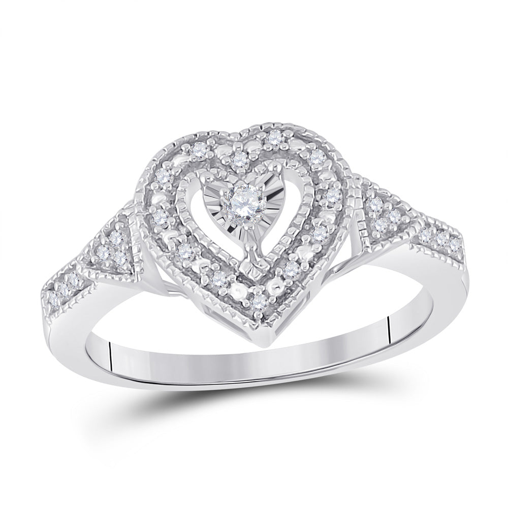 Sterling Silver Womens Round Diamond Heart Ring 1/8 Cttw 7 Daisy Joyeria