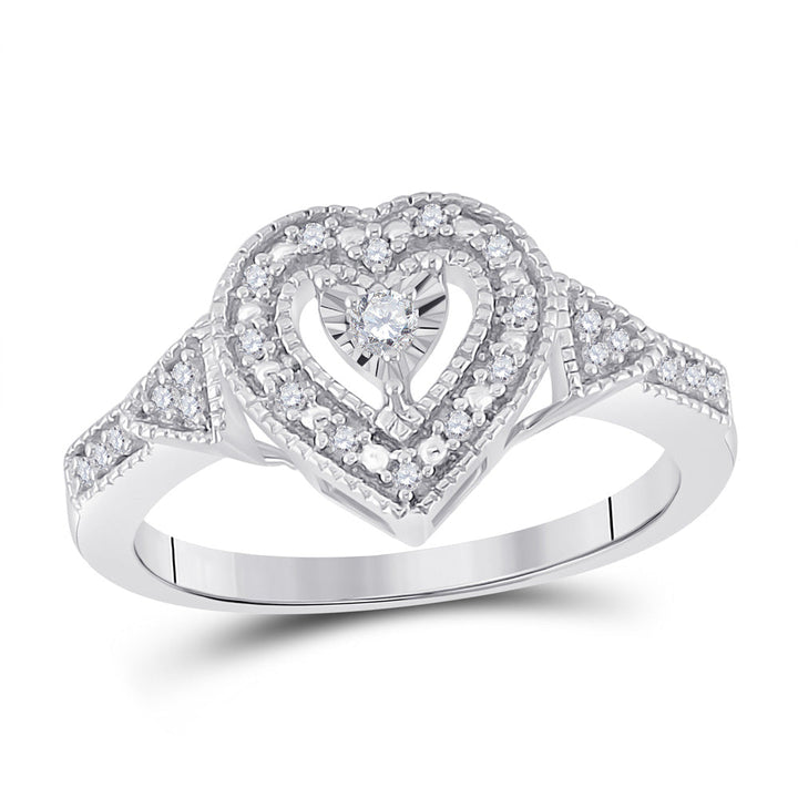 Sterling Silver Womens Round Diamond Heart Ring 1/8 Cttw 7 Daisy Joyeria