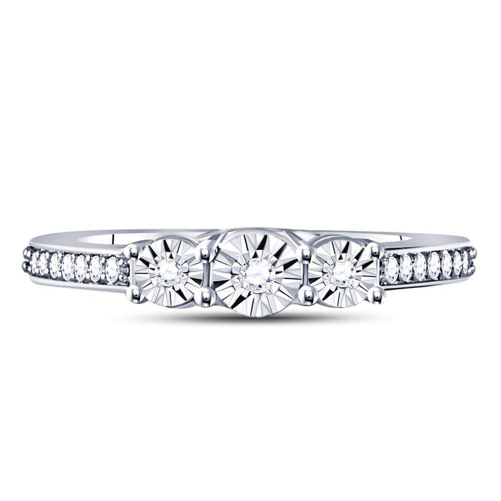 Sterling Silver Womens Round Diamond 3-stone Bridal Wedding Engagement Ring 1/6 Cttw 7 Daisy Joyeria
