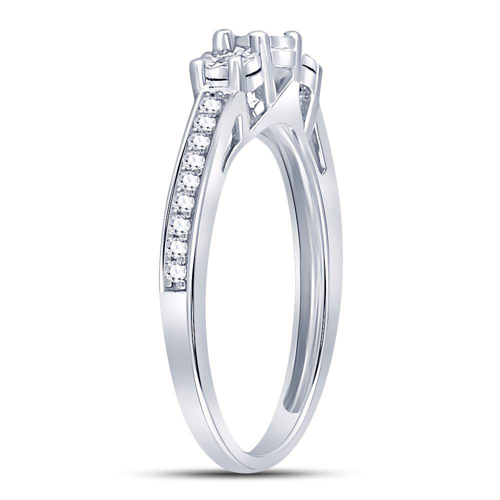 Sterling Silver Womens Round Diamond 3-stone Bridal Wedding Engagement Ring 1/6 Cttw 7 Daisy Joyeria