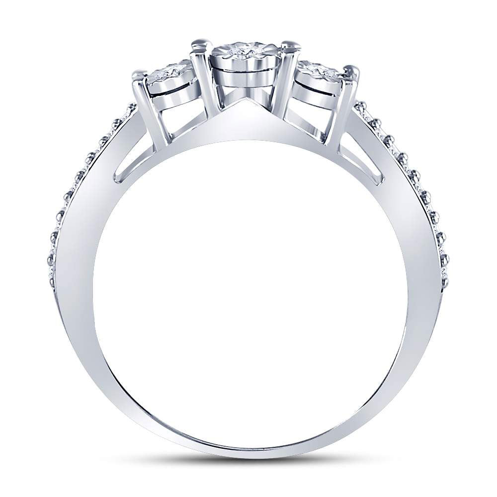 Sterling Silver Womens Round Diamond 3-stone Bridal Wedding Engagement Ring 1/6 Cttw 7 Daisy Joyeria