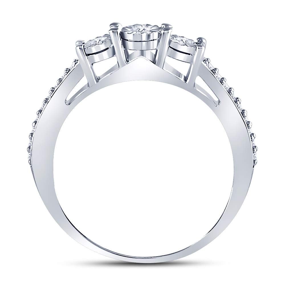 Sterling Silver Womens Round Diamond 3-stone Bridal Wedding Engagement Ring 1/6 Cttw 7 Daisy Joyeria