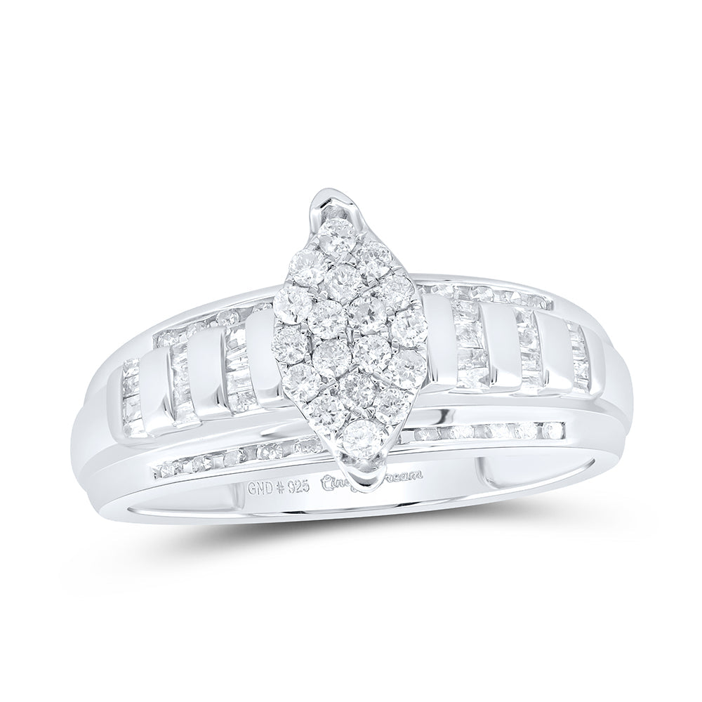 Sterling Silver Womens Round Diamond Oval Cluster Bridal Wedding Engagement Ring 1/2 Cttw 7 Daisy Joyeria