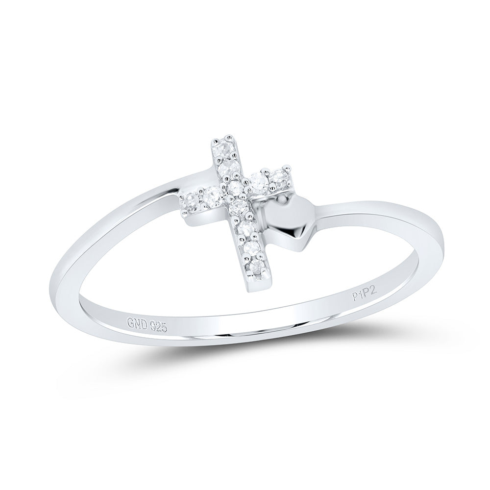 Sterling Silver Womens Round Diamond Delicate Slender Cross Religious Ring 1/20 Cttw 7 Daisy Joyeria