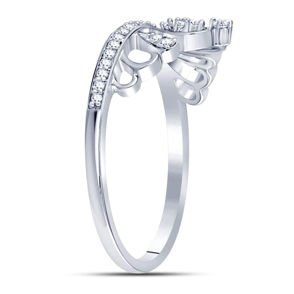 Sterling Silver Womens Round Diamond Crown Tiara Heart Ring 1/6 Cttw 7 Daisy Joyeria