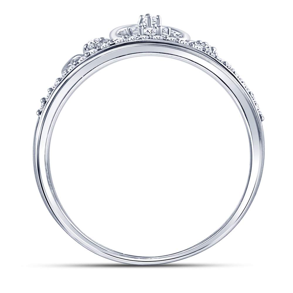 Sterling Silver Womens Round Diamond Crown Tiara Heart Ring 1/6 Cttw 7 Daisy Joyeria