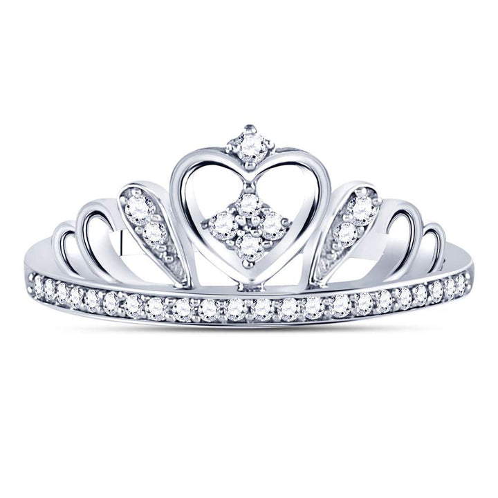 Sterling Silver Womens Round Diamond Crown Tiara Heart Ring 1/6 Cttw 7 Daisy Joyeria