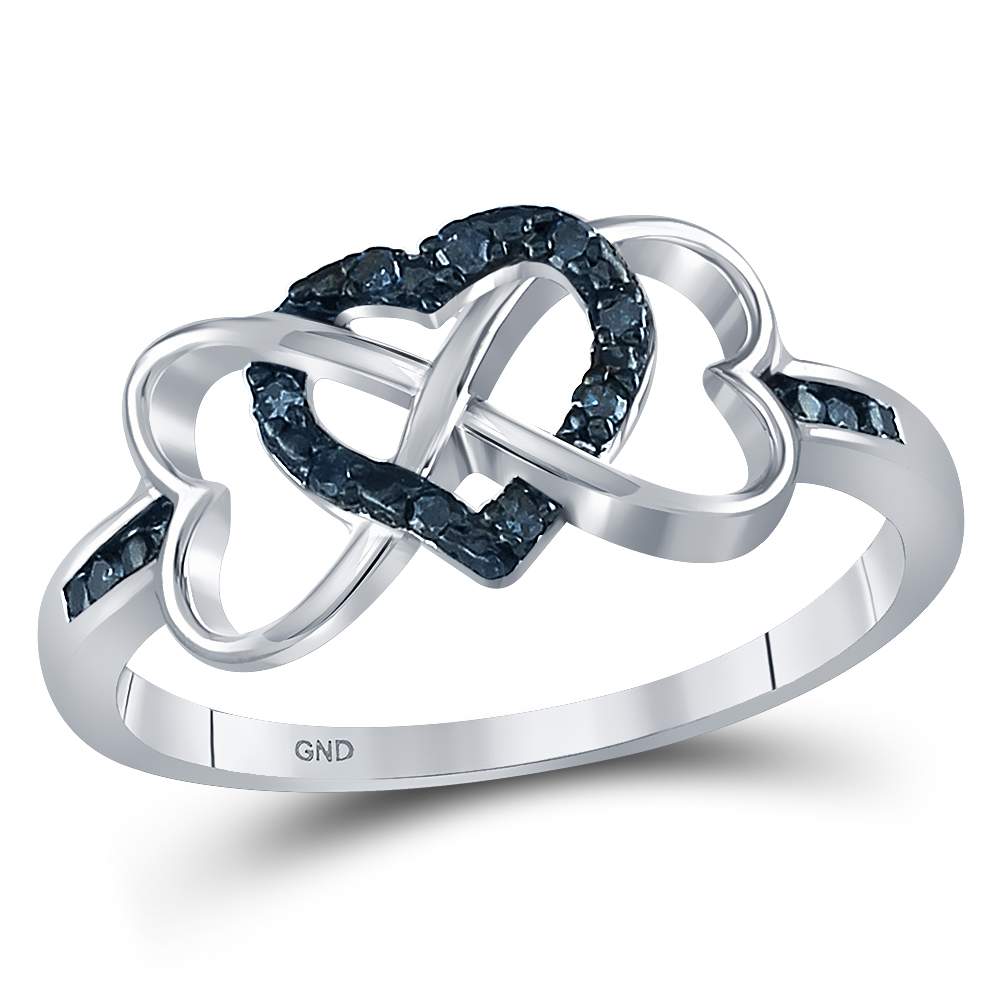Sterling Silver Womens Round Color Enhanced Blue Diamond Triple Heart Infinity Ring 1/10 Cttw 7 Daisy Joyeria