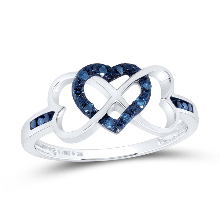 Sterling Silver Womens Round Color Enhanced Blue Diamond Triple Heart Infinity Ring 1/10 Cttw 7 Daisy Joyeria