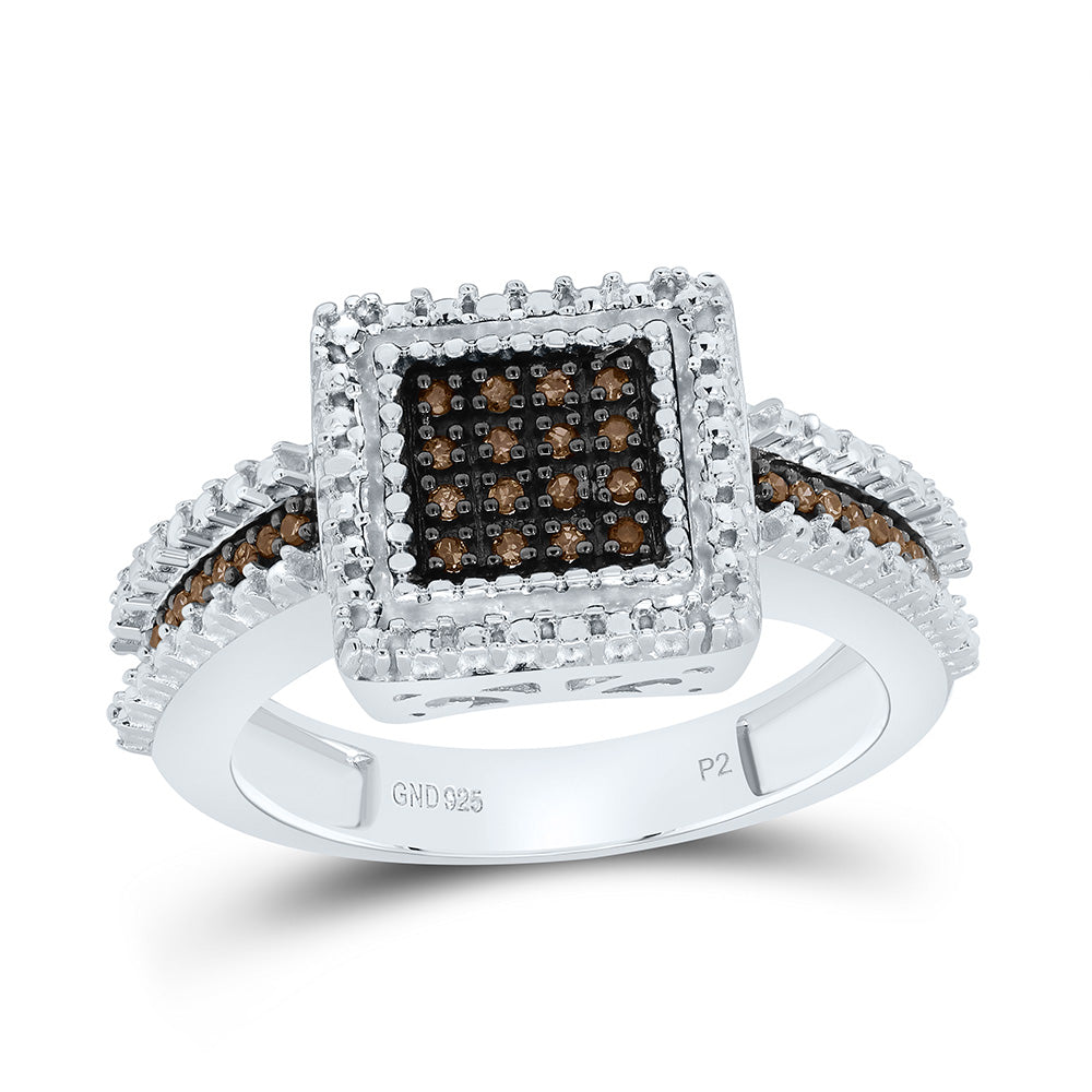Sterling Silver Womens Round Brown Diamond Square Cluster Ring 1/6 Cttw 7 Daisy Joyeria
