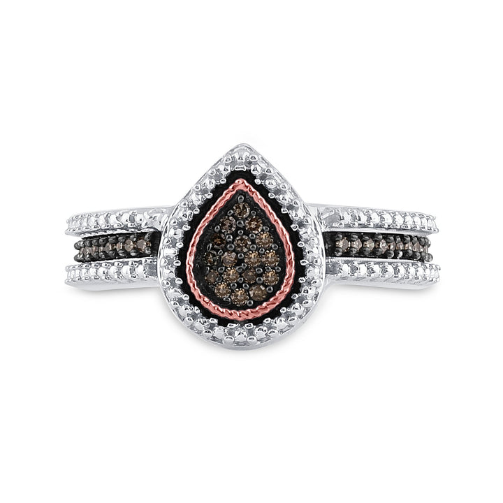 Sterling Silver Womens Round Brown Diamond Teardrop Cluster Ring 1/6 Cttw 7 Daisy Joyeria