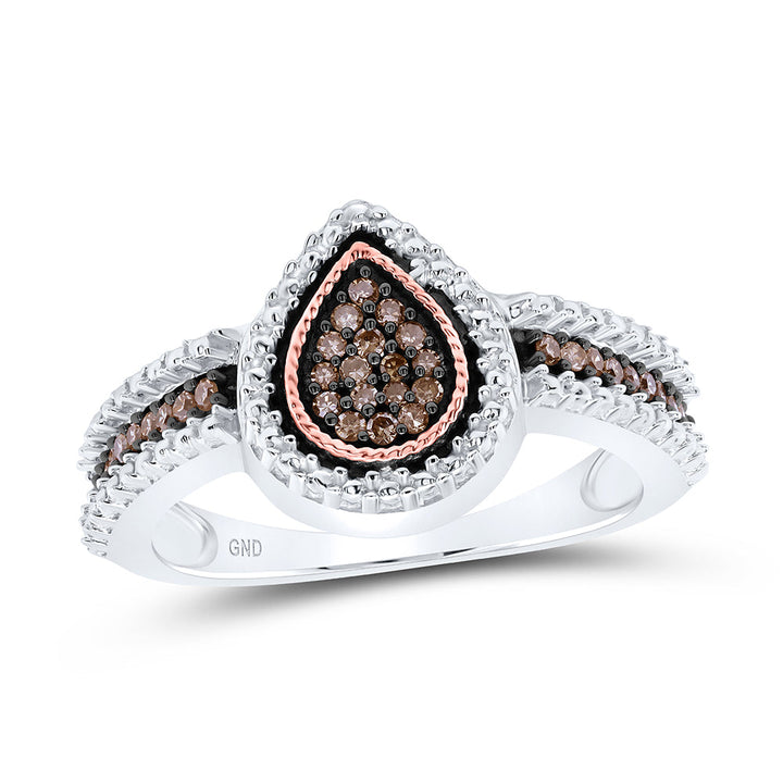 Sterling Silver Womens Round Brown Diamond Teardrop Cluster Ring 1/6 Cttw 7 Daisy Joyeria