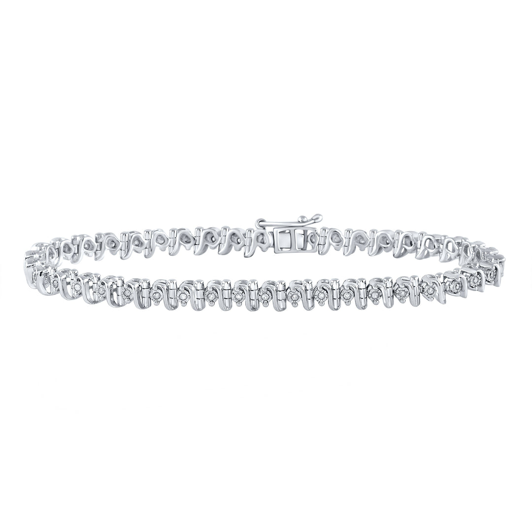 Sterling Silver Womens Round Diamond S Link Tennis Bracelet 1/3 Cttw Daisy Joyeria