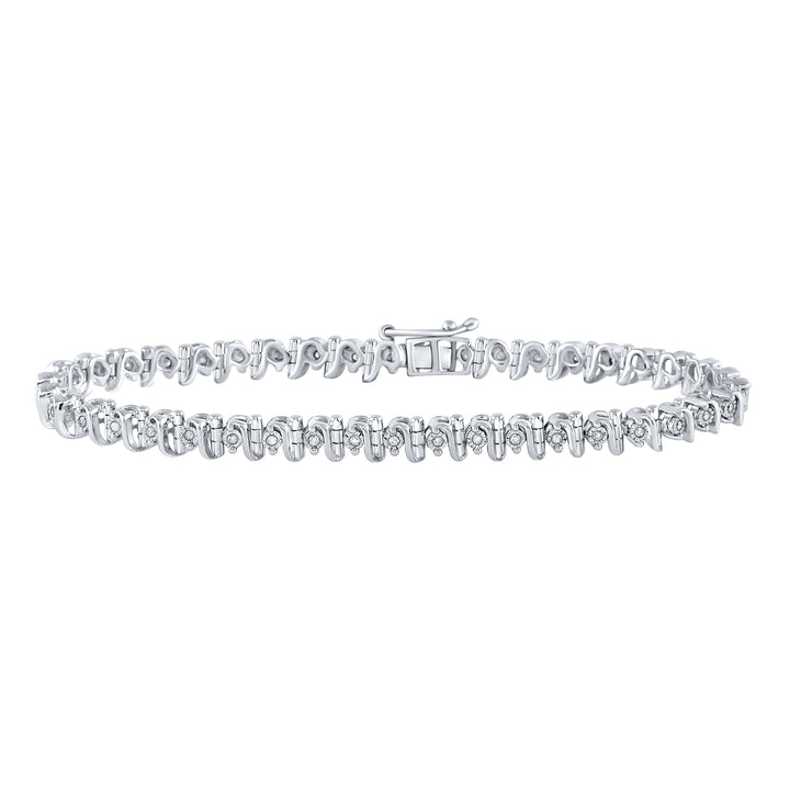 Sterling Silver Womens Round Diamond S Link Tennis Bracelet 1/3 Cttw Daisy Joyeria