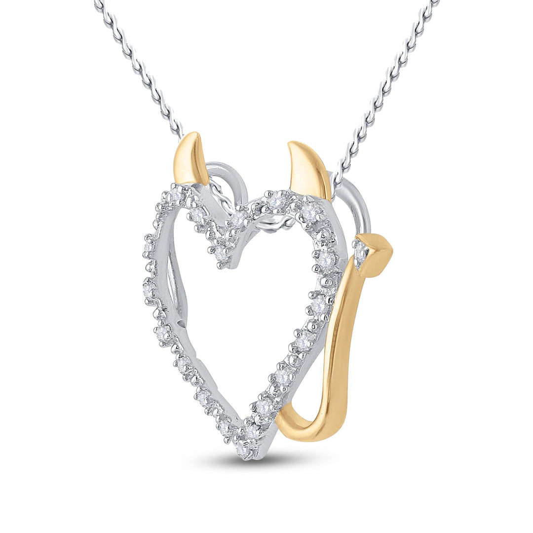 Yellow-Tone Sterling Silver Womens Round Diamond Horned Heart Pendant 1/20 Cttw Daisy Joyeria