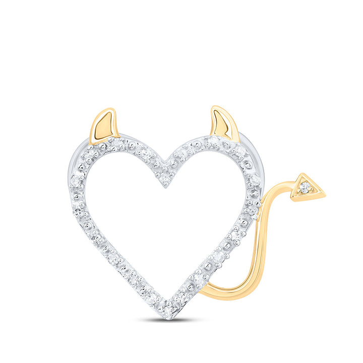 Yellow-Tone Sterling Silver Womens Round Diamond Horned Heart Pendant 1/20 Cttw Daisy Joyeria