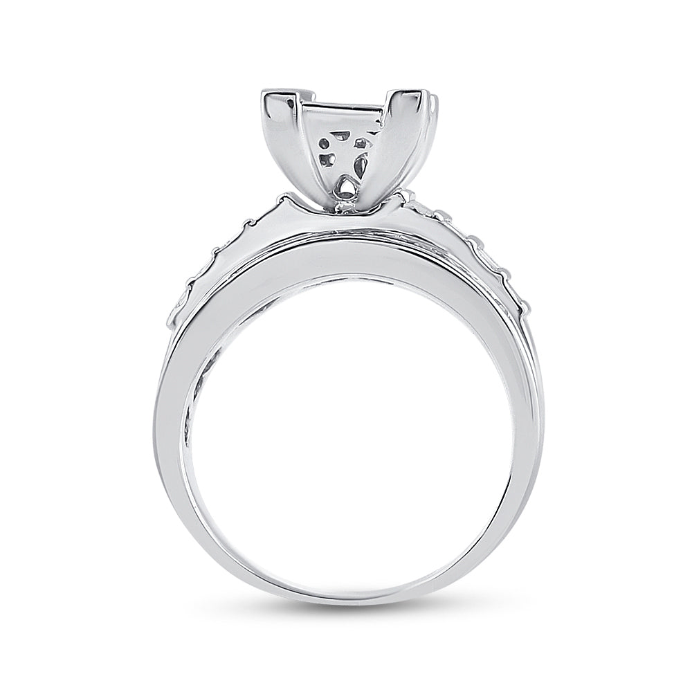 Sterling Silver Womens Princess Diamond Square Cluster Bridal Wedding Engagement Ring 1.00 Cttw 7 Daisy Joyeria