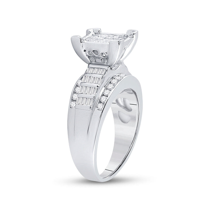 Sterling Silver Womens Princess Diamond Square Cluster Bridal Wedding Engagement Ring 1.00 Cttw 7 Daisy Joyeria